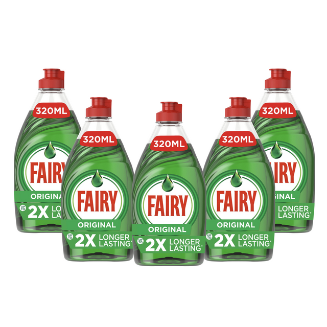 Fairy Original Washing Up Liquid Green, 320ml - Pack of 5