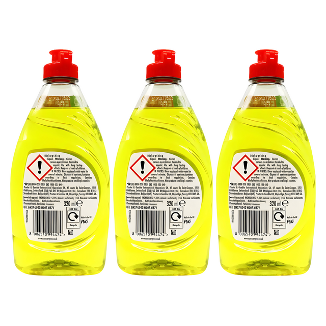 Fairy Washing Up Liquid Lemon, 320ml - Pack of 3
