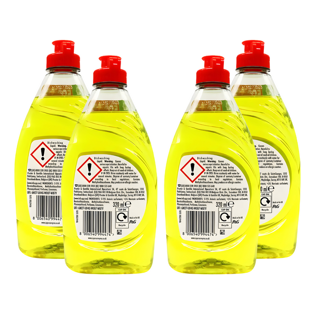 Fairy Washing Up Liquid Lemon, 320ml - Pack of 4